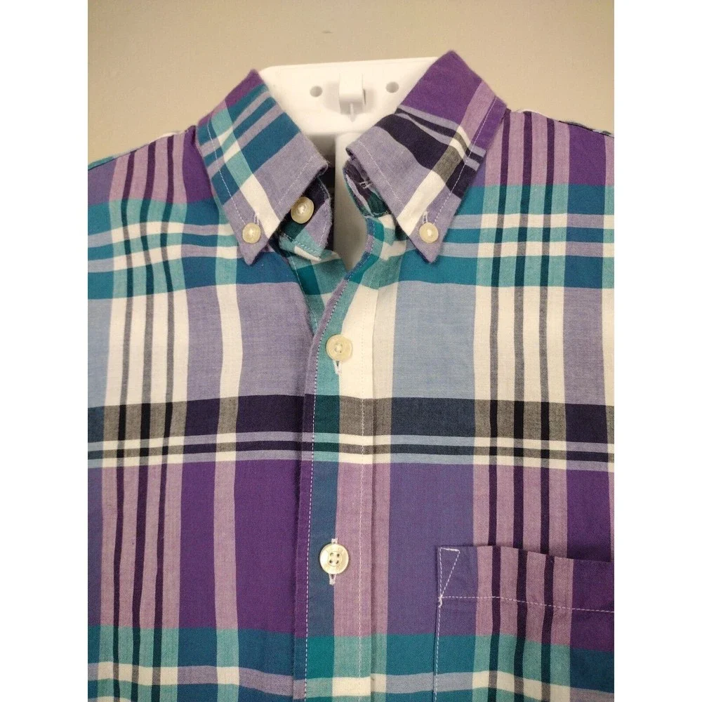 J.Crew Summer Plaid Shirt Mens Size S Purple Blue Long Sleeve Button Up